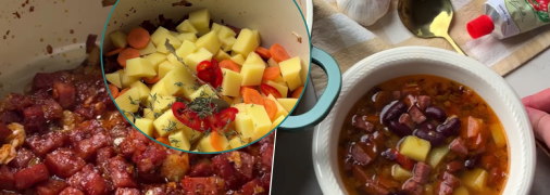 Суп з ковбасою та квасолею