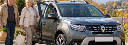 Літнє подружжя біля Renault Duster