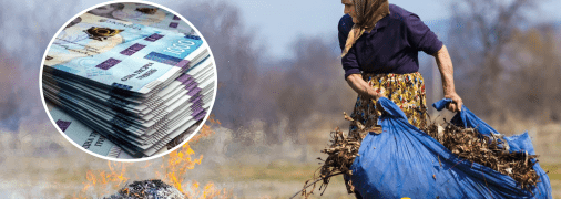 Гроші та бабуся з листям