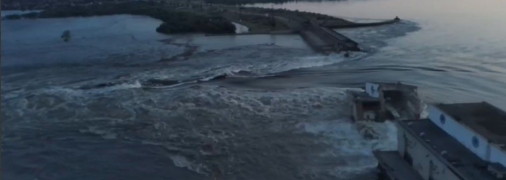 Взорванная Каховская гидроэлектростанция