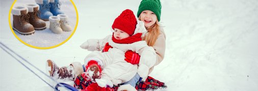 Обувь, дети на санках