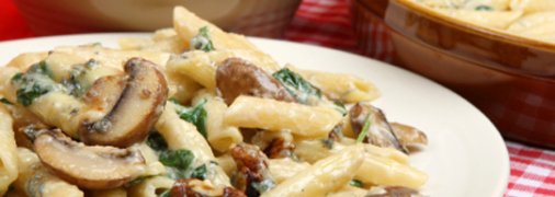 Паста с грибами и шпинатом