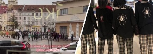 Ліворуч - натовп в Івано-Франківську, праворуч - представники "ЧВК Редан"