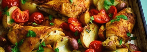 Куриные ножки карри с молодым картофелем и овощами