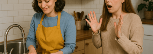 Жінка миє посуд у гостях в іншої жінки