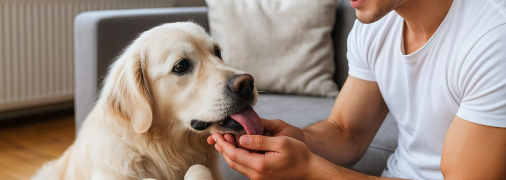 Собака облизывает руки