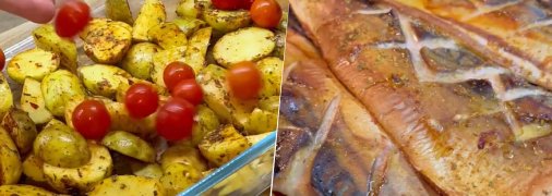 Запечена скумбрія з овочами