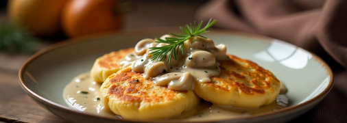 Деруни з грибним соусом