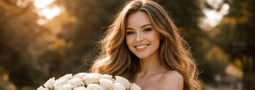 Дівчина з букетом квітів