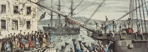 "Бостонське чаювання". Художник Натаніель Карріер. Кольорова літографія, 1846 рік