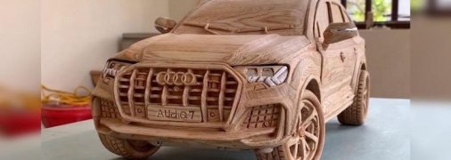 Детальную копию автомобиля Audi Q7 вырезали из дерева (Видео)