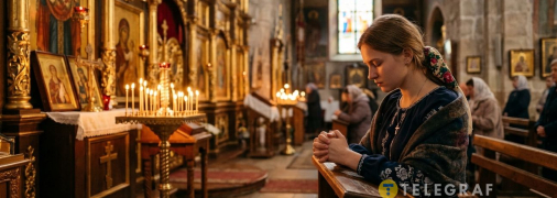 Дівчина молиться у церкві