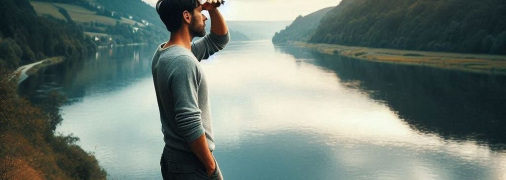 Чоловік дивиться на інший берег