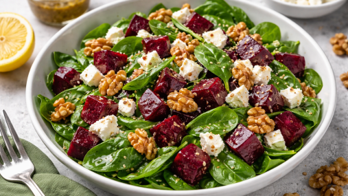 В таком виде свекла вам понравится: легкий салат со шпинатом и орехами (видео)
