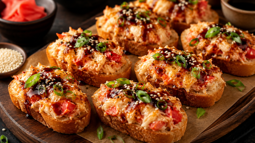 Брускетты со вкусом темпура-суши: хрустящая закуска, покоряющая с первого кусочка (видео)