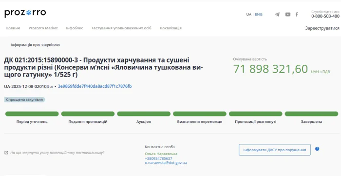 ВСУ, тендер, тушенка, ГОТ