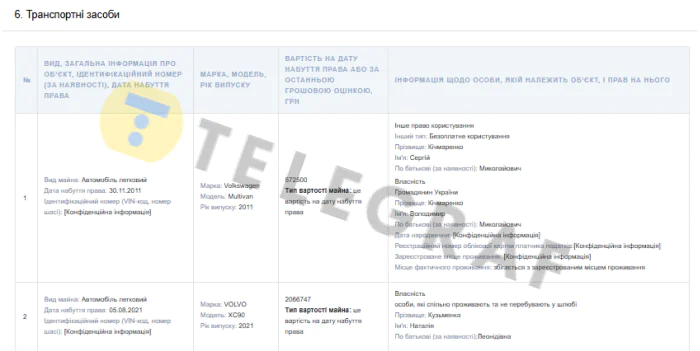 Наталья Кузменко, декларация