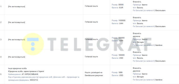 иванчо, Закарпатская ОГА, декларация, наличность