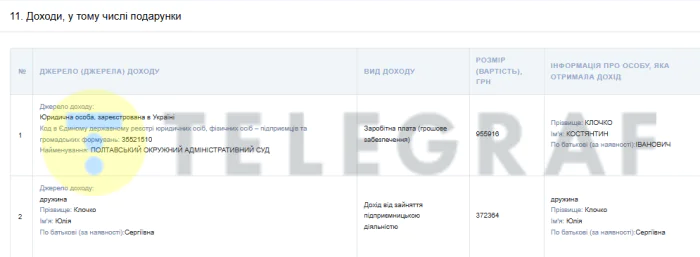 Юлия Клочко, декларация